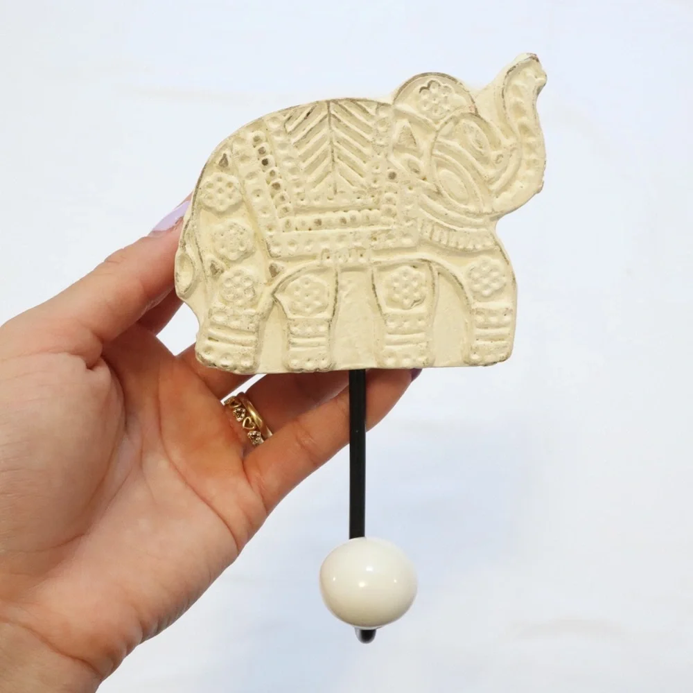 Elephant Carved Single Hook Wall Decor NWOT
